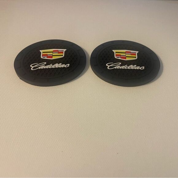 Cadillac Car Cup Coasters in Black with logo set of 2 NWT - Picture 2 of 5